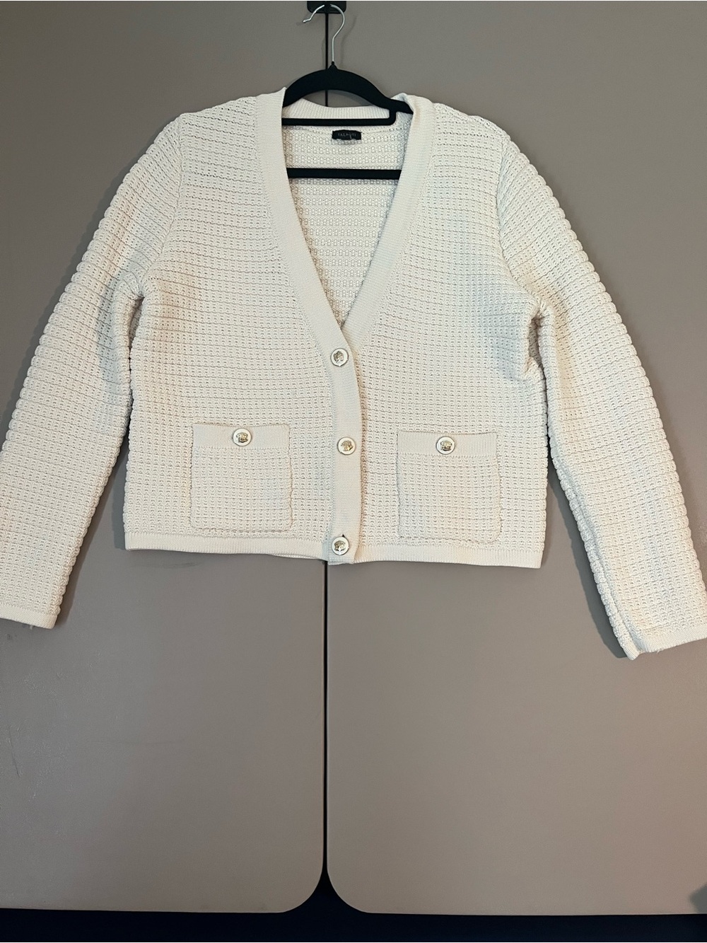 Talbots Cream Textured Knit Button-Front Cardigan